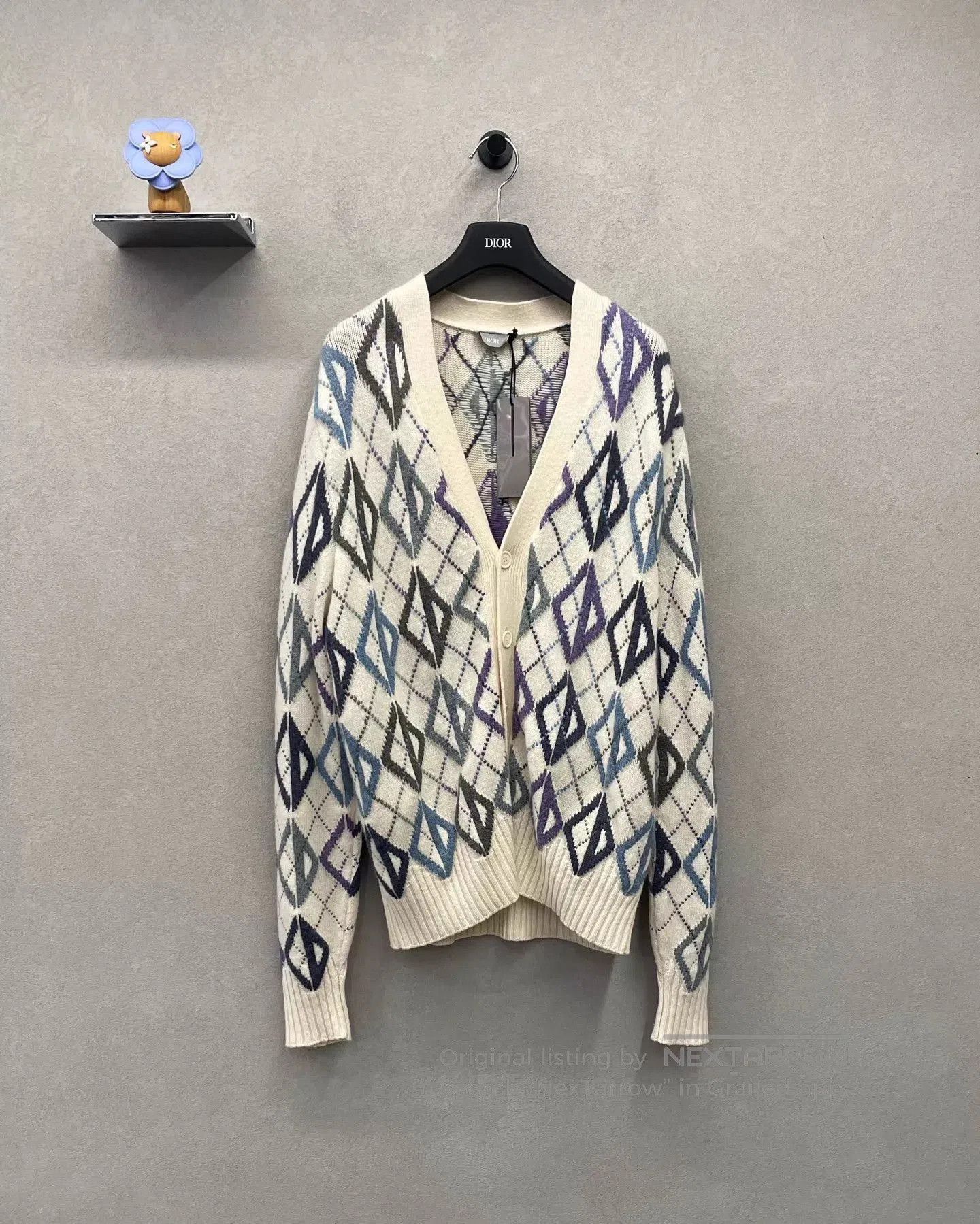 Dior Multi Diamond Pattern V-Neck Cardigan - Size M. Size US M / EU 48-50 / 2 - 1 Thumbnail