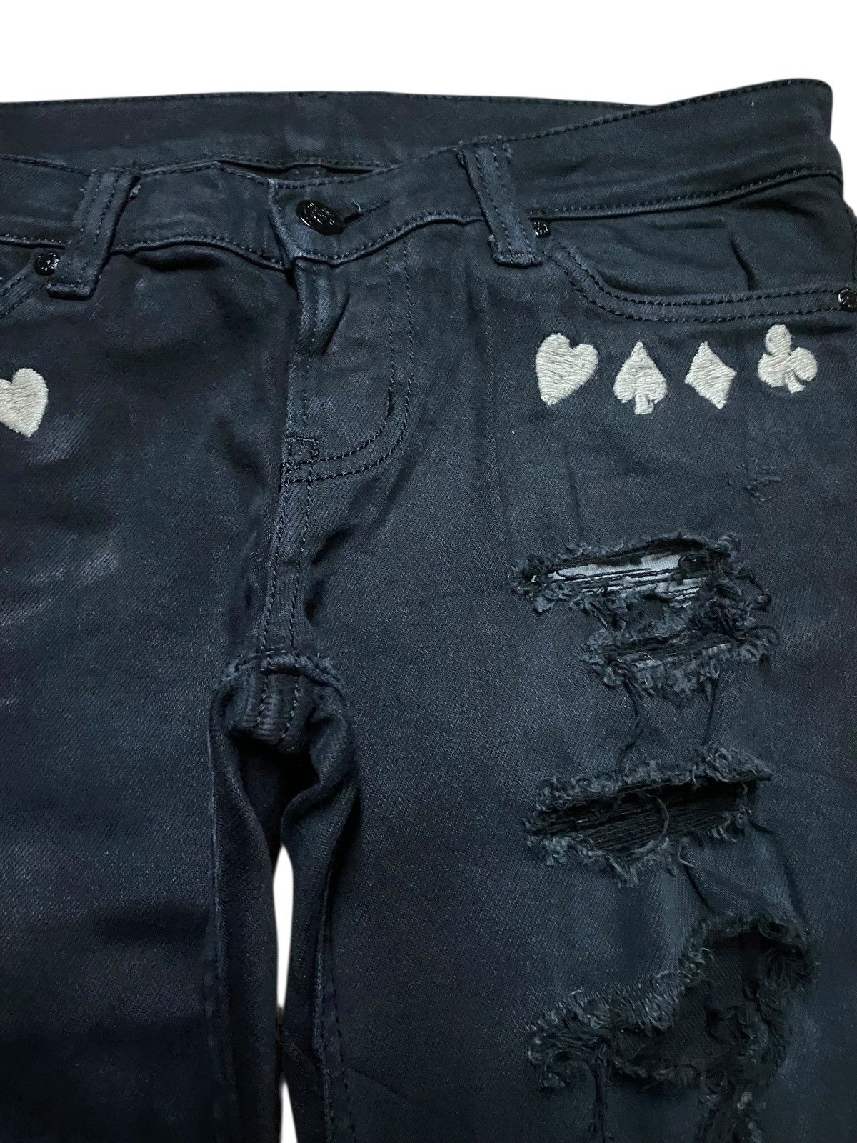Japanese Brand Edgy Black RNA inc Ripped Ace Card Embroidery Skinny Jeans Size US 31 - 8 Thumbnail