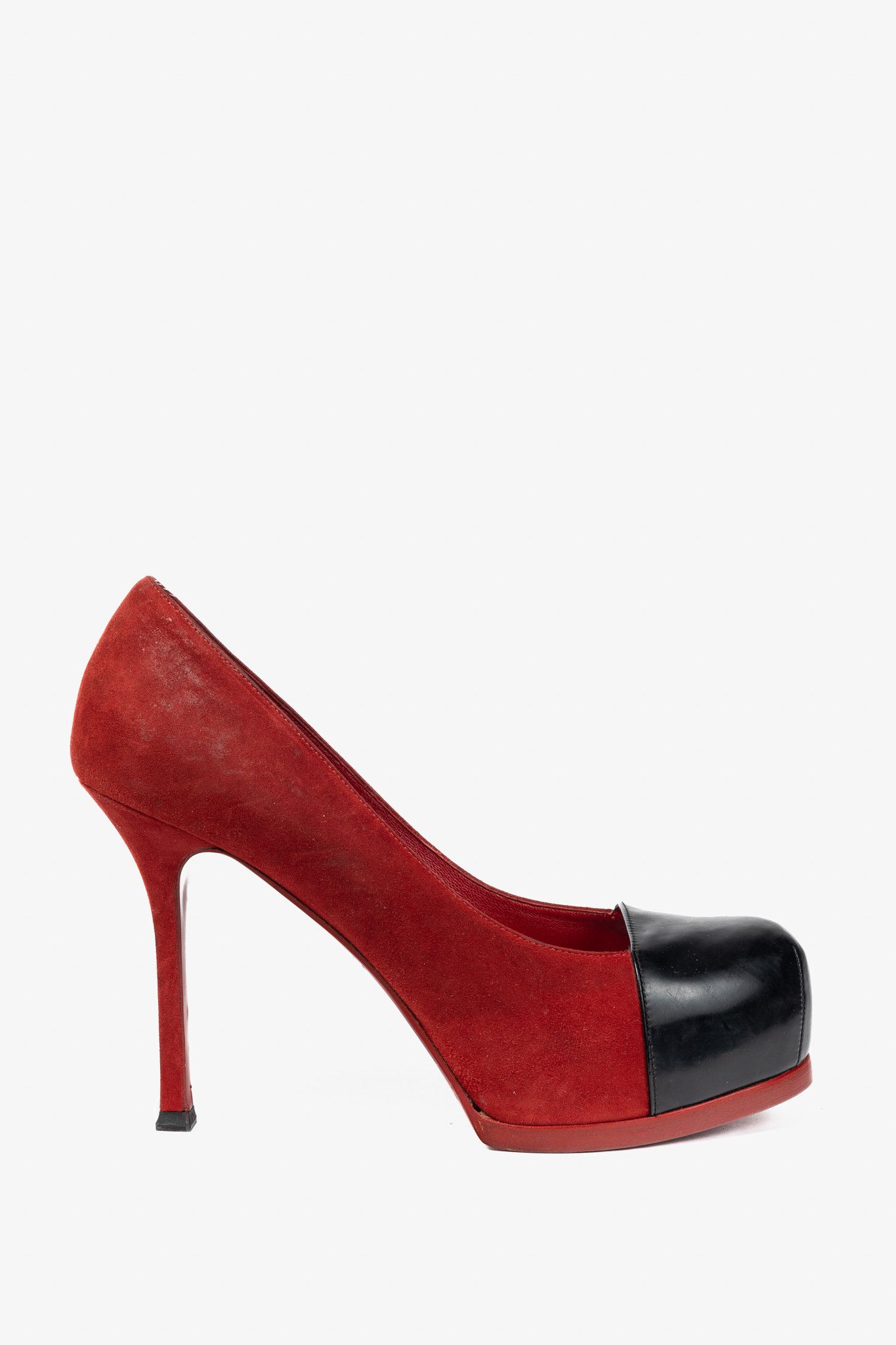 Yves Saint Laurent Yves Saint Laurent Tribtoo 80 Platform Suede & Cap-Toe Pumps Size US 7 / IT 37 - 1 Thumbnail