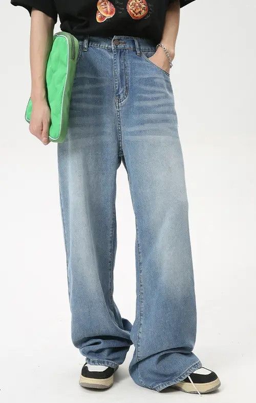Handmade × Japanese Brand × Jean Pants Light blue loose washed straight jeans trend Size US 32 / EU 48 - 4 Thumbnail