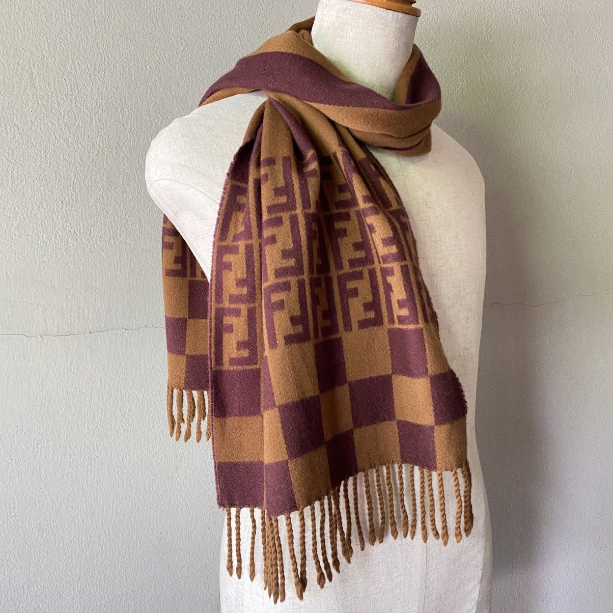 Fendi FENDI Monogram Scarf in Brown & Maroon Size ONE SIZE - 3 Thumbnail