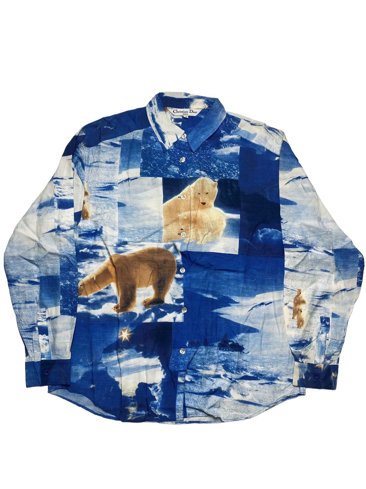 image of Christian Dior Monsieur x Dior 1980S Christian Dior Sport - Polar Bear Button Shirt in Blue (Size M