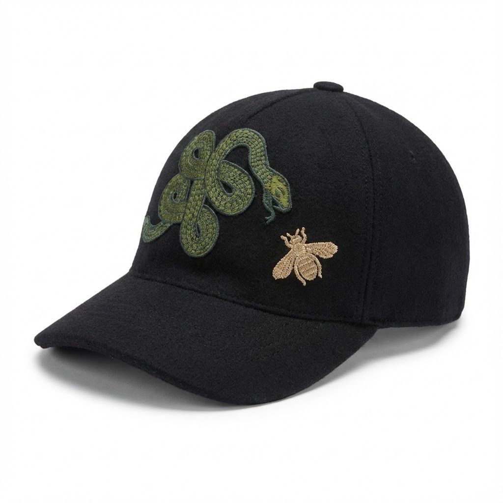 Gucci Felt Snake Bee Embroidered cap Size ONE SIZE - 1 Thumbnail