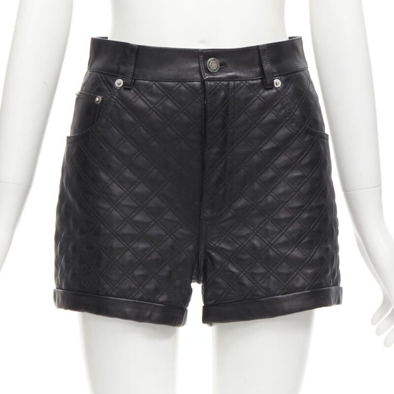 Saint Laurent Paris SAINT LAURENT 100% lambskin leather black quilted high waisted shorts FR36 S Size 27" / US 4 / IT 40 - 1 Thumbnail