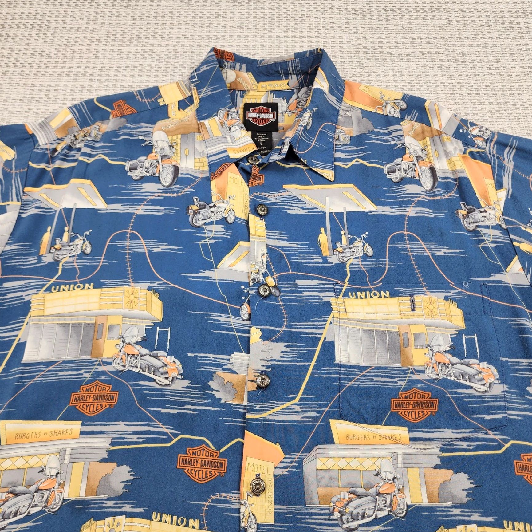 Harley Davidson VINTAGE Harley-Davidson Shirt Mens Large Blue Hawaiian Aloha Tori Richard 90s Size US L / EU 52-54 / 3 - 4 Thumbnail