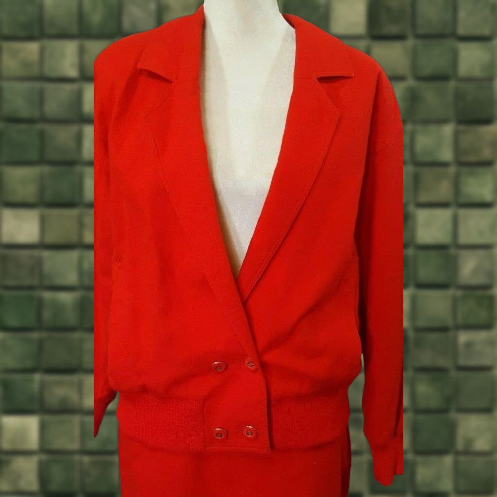 VINTAGE Lilli Ann Skirt Suit Woman Red 2 Piece Double Breasted Union Label M