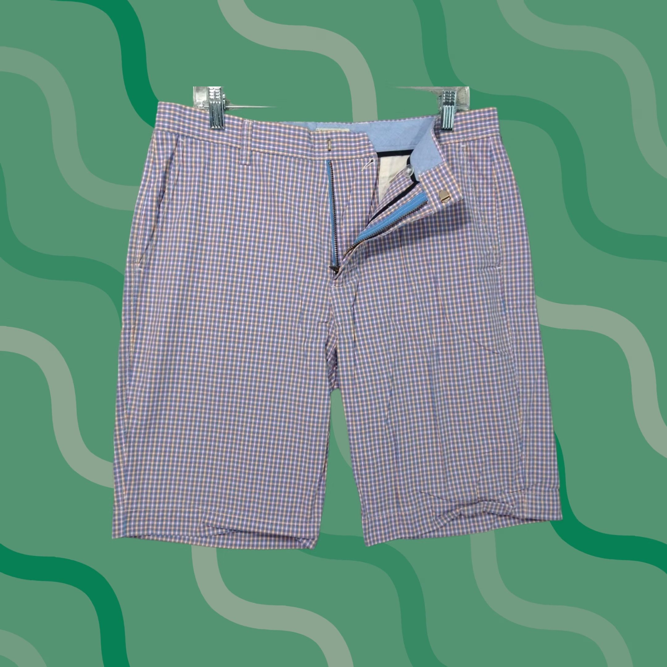 J.Crew J.CREW Shorts Mens 33 x 10 Blue Plaid Rivington Chino Cotton Flat Front Preppy Casual Vintage No Size US 33 - 1 Thumbnail