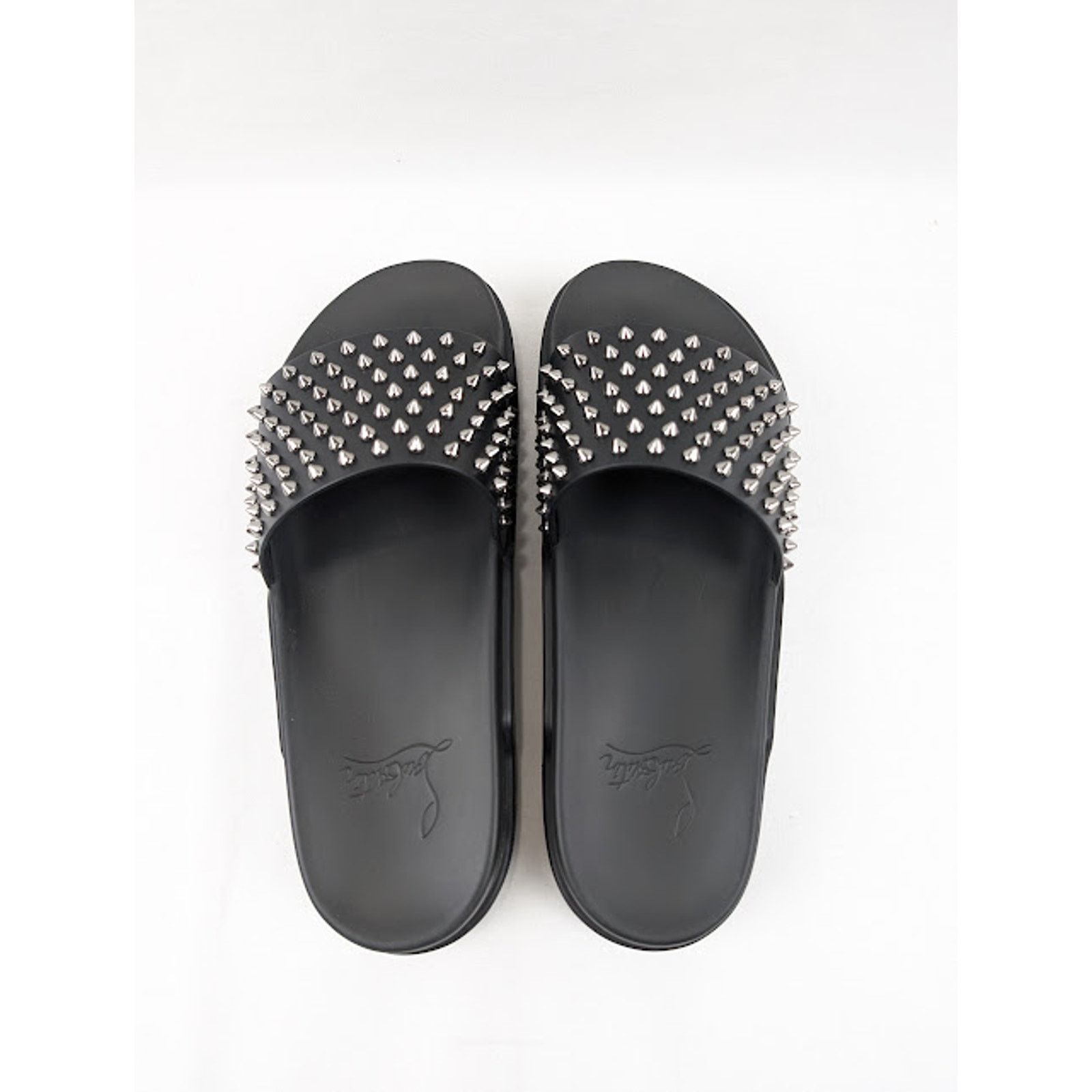 Christian Louboutin o1rshd1 Pool Fun Flat Calf Slippers in Black/Gun Size US 12.5 / EU 45-46 - 19 Thumbnail