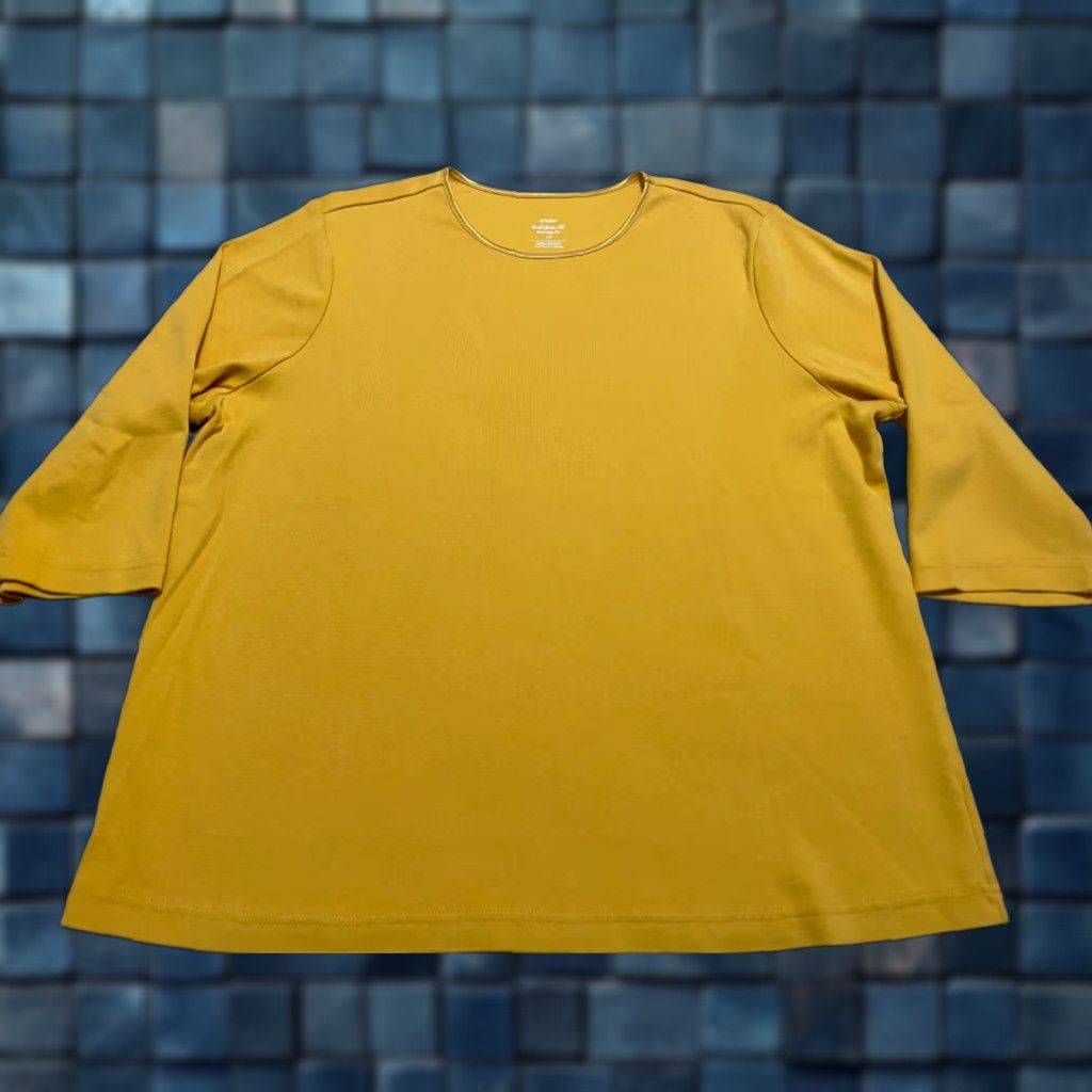 Vintage CJ Banks Womens 1X Plus Shirt 3/4 Sleeve Round Neck Solid Yellow 100% Cotton Blouse Womens Size XL / US 12-14 / IT 48-50 - 1 Thumbnail