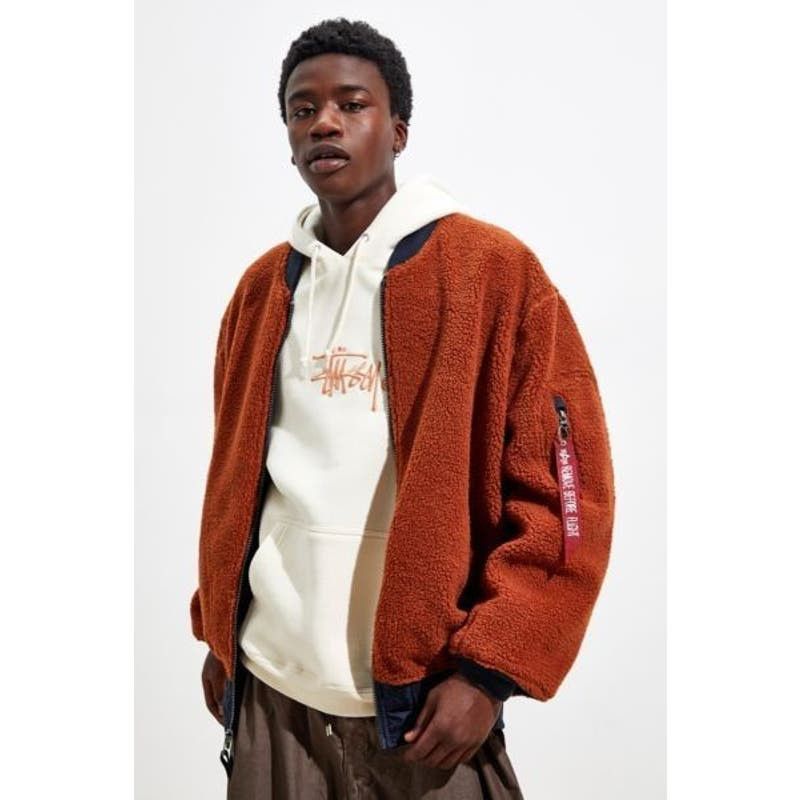 image of Urban Outfitters NWT Uo Alpha Industries L-2B Sherpa Loose Bomber Jacket in Orange, Men's (Size XL)