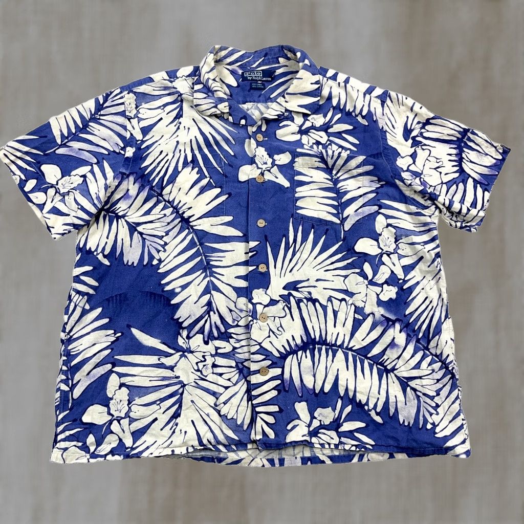 Polo Ralph Lauren VINTAGE Polo Ralph Lauren Shirt Men XL Blue Linen Blend Hawaiian Floral Loop Shirt Size US XL / EU 56 / 4 - 1 Thumbnail
