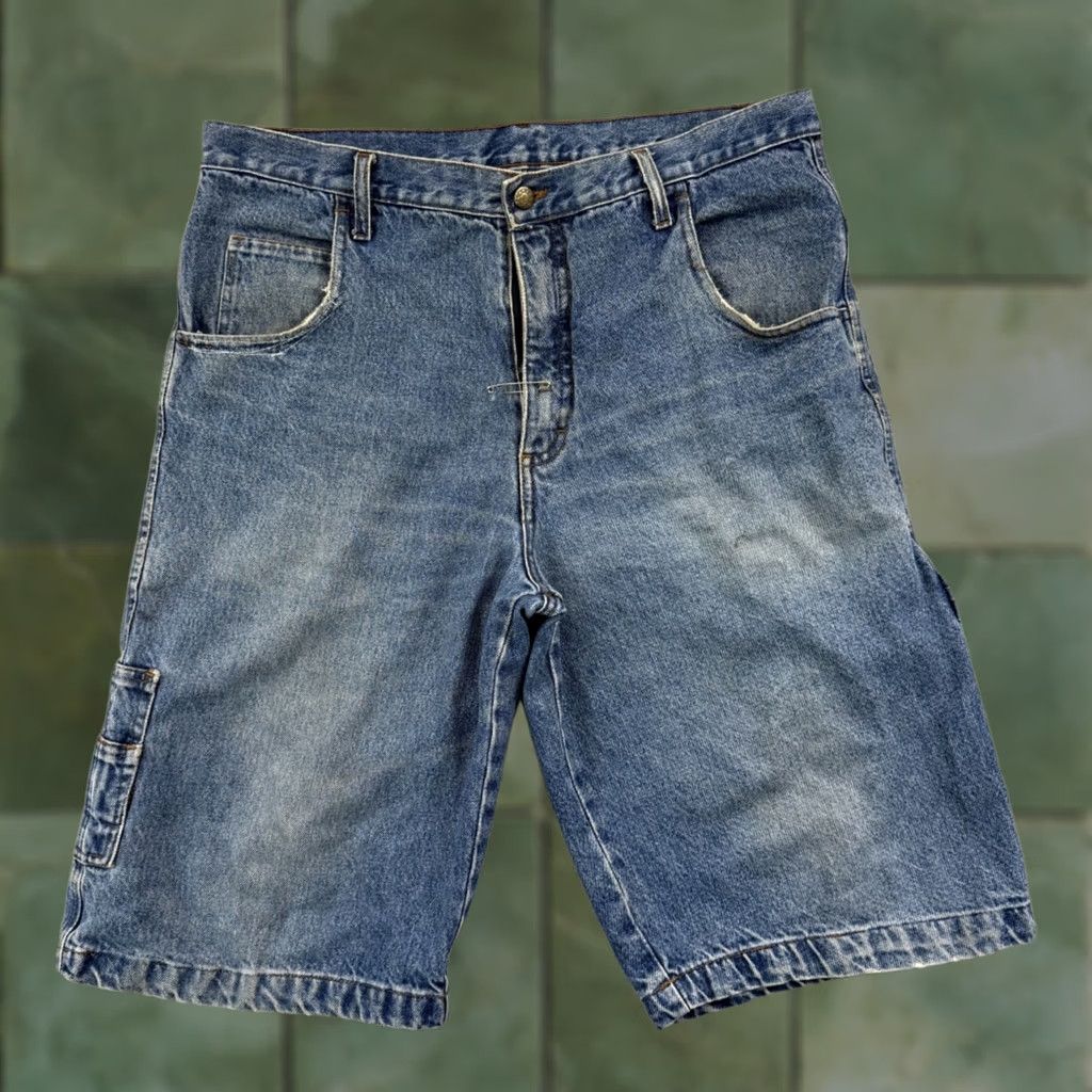 VINTAGE Pelle Pelle Shorts Mens 36 Blue Carpenter Jorts Baggy Loose Wide Y2K 13"