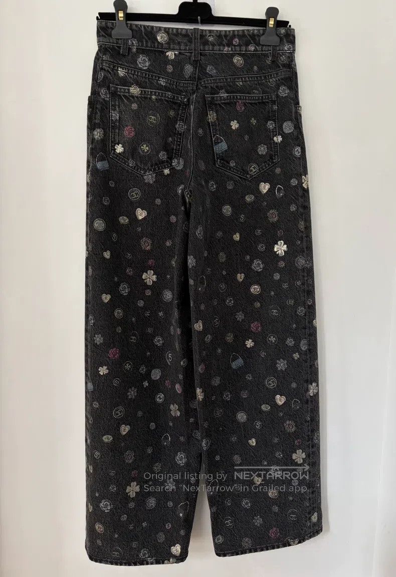 Chanel Chanel Black cartoon printed denim wide-leg trousers Size 24" / US 00 / IT 34 - 2 Thumbnail