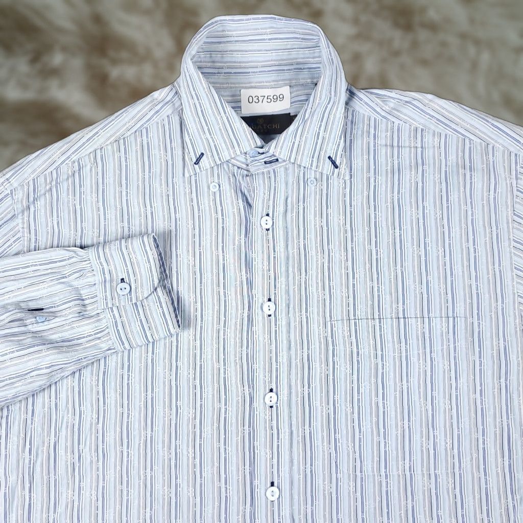 BUGATCHI Bugatchi Uomo Dress Shirt Mens 16.5 Blue Striped Long Sleeve Button Up Regular Fit Size 42R - 1 Thumbnail