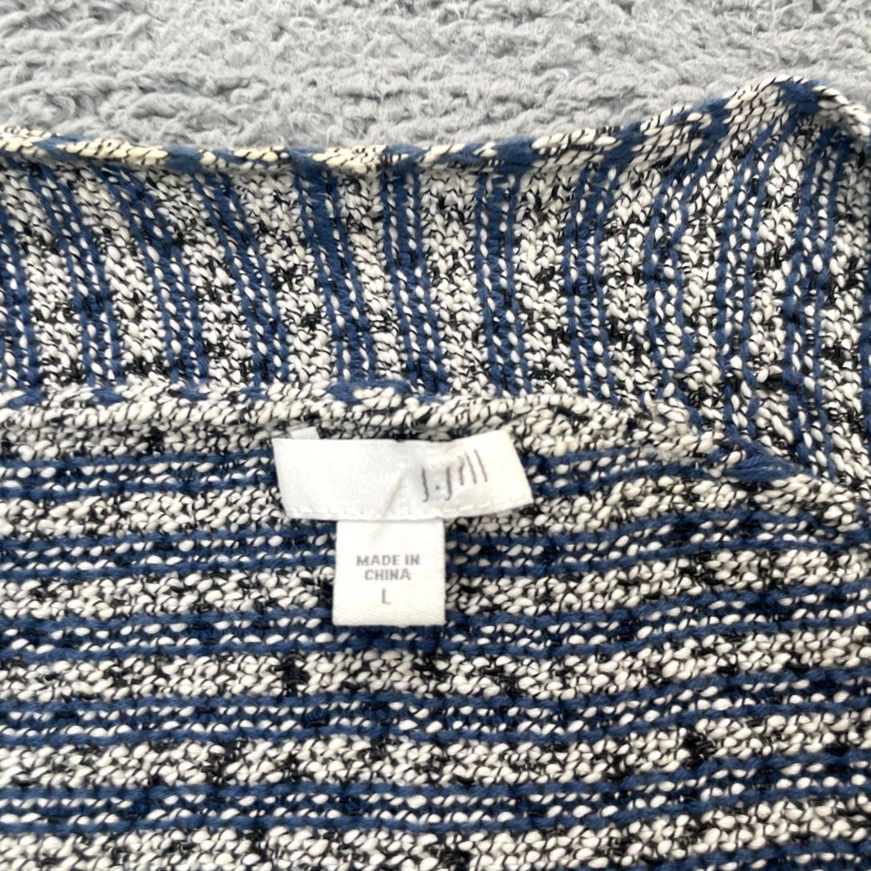 J. Jill J Jill Sweater Cardigan Open Front Striped Knit Long Sleeve Gray Womens L Autumn Winter Fall City Preppy Casual Womens/ Girls? Size L / US 10 / IT 46 - 3 Thumbnail