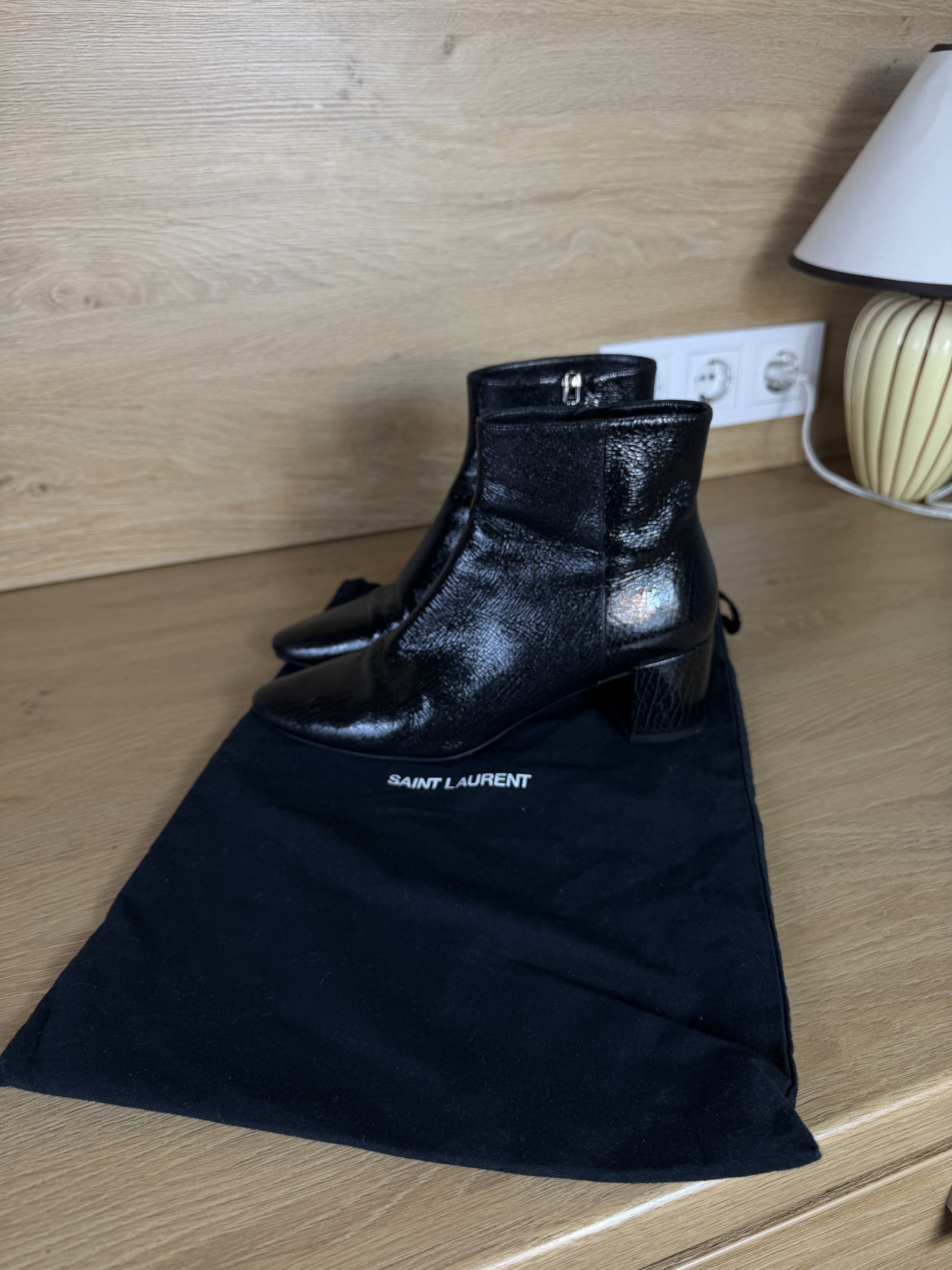 Saint Laurent Paris Saint lauren Loulou Cracked Black Leather Ankle Boots shoes Size US 7.5 / IT 37.5 - 2 Thumbnail
