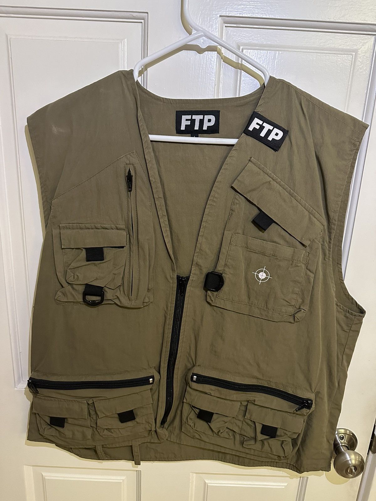 image of Fuck The Population Ftp Tactical Vest (Us Flag) in Beige, Men's (Size Large)