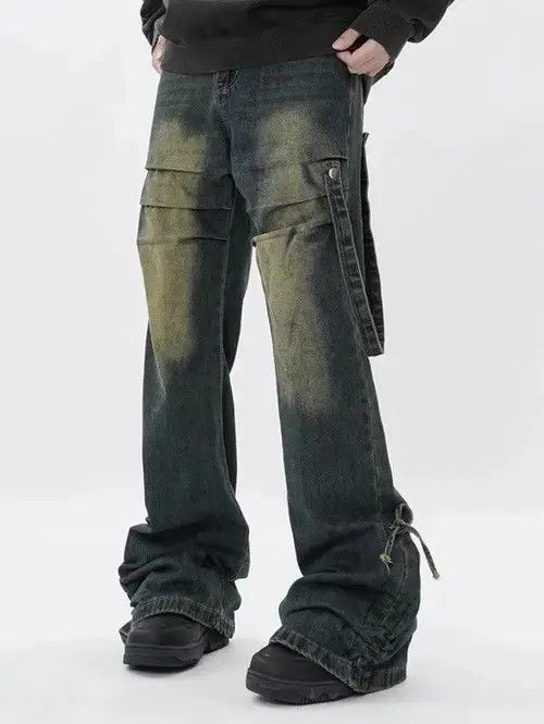 Japanese Brand × Jean Unisex Y2K Stacked Baggy Flare Jeans Size US 33 - 1 Thumbnail