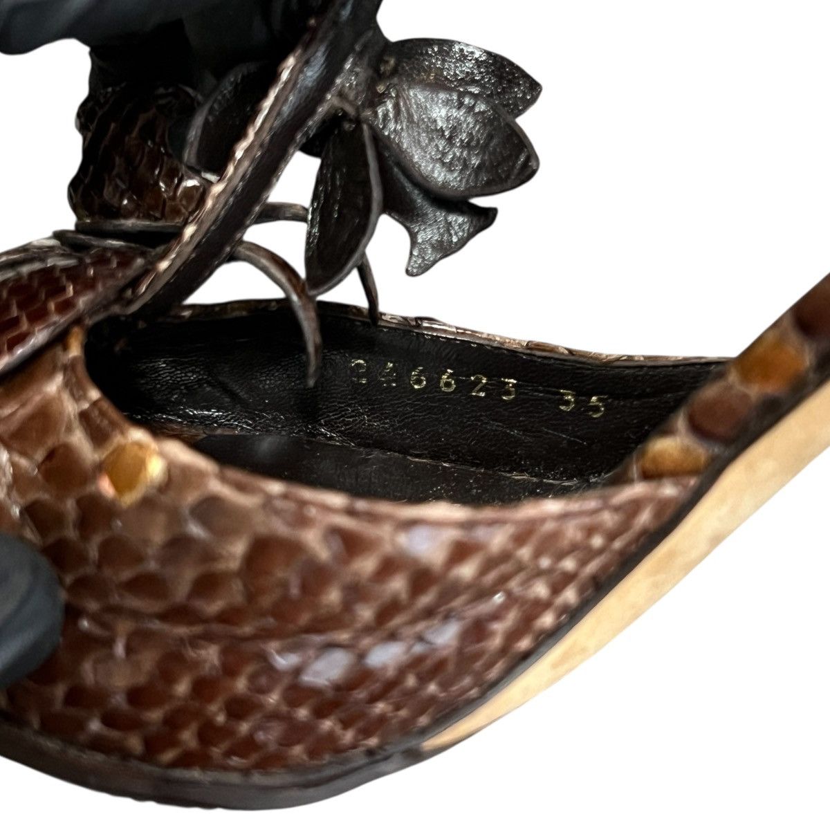 Gucci GUCCI Brown Python Flower Motif Open-Toe High Heel Size US 7.5 / IT 37.5 - 8 Thumbnail