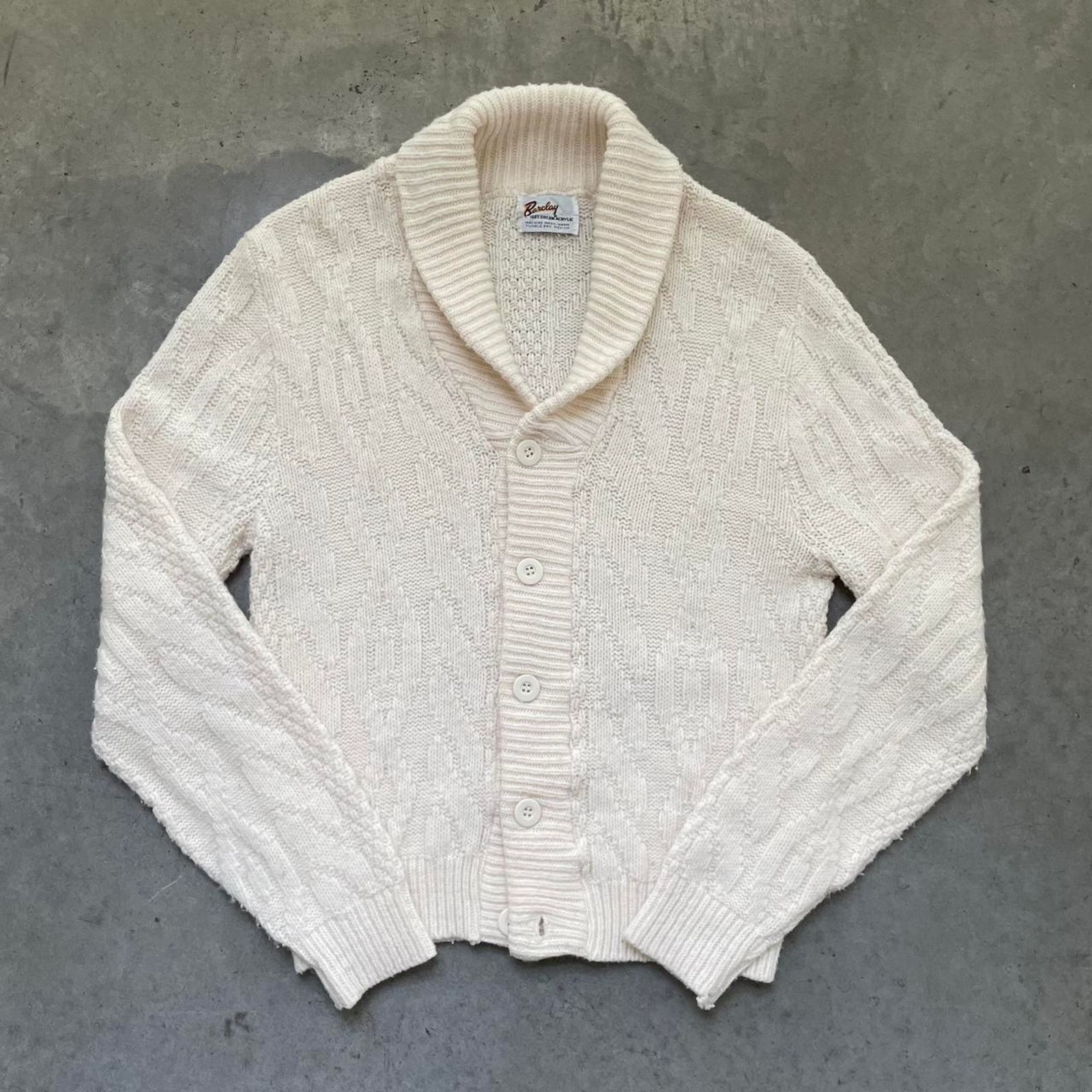 Vintage Vintage 80s Cream Shawl Collar Cable-knit Cardigan Sweater 