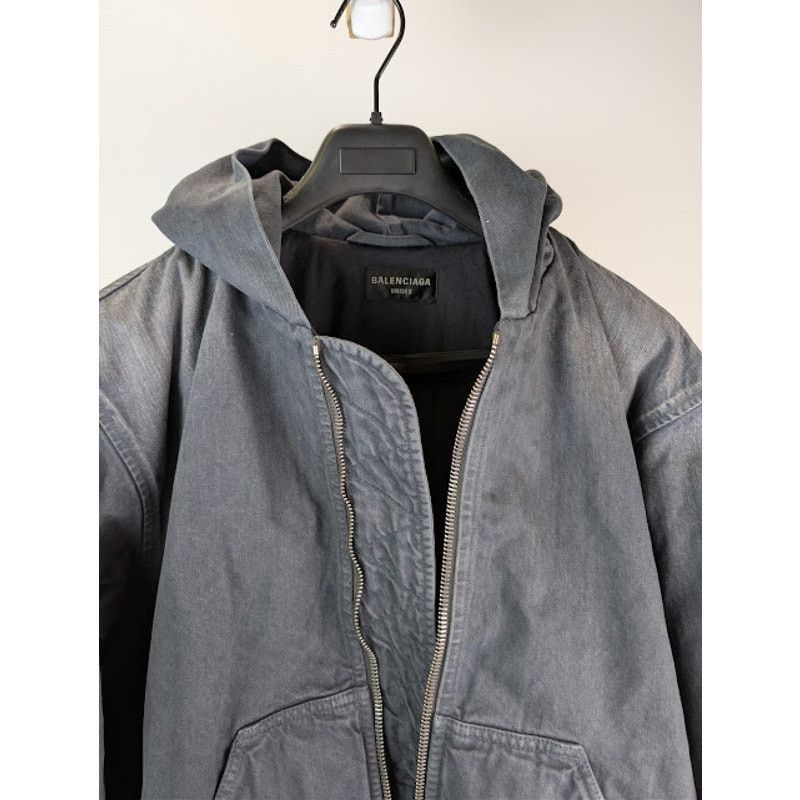 Balenciaga o1rshd1 Organic Japanese Denim Zip-Up Hoodie in Heavy Grey Size US M / EU 48-50 / 2 - 13 Thumbnail