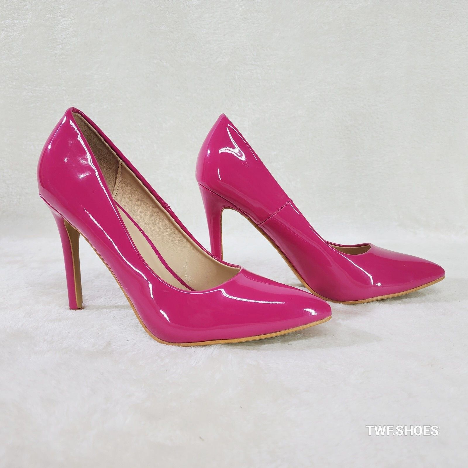 Other Glam Fuchsia Hot Pink Patent High Heel Stiletto Shoes Pumps Size US 10 / IT 40 - 5 Thumbnail