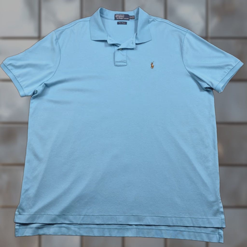 Polo Ralph Lauren Polo Ralph Lauren Polo Shirt Mens 2XL Blue Pima Interlock Solid Knit Casual Shirt Size US XXL / EU 58 / 5 - 1 Thumbnail