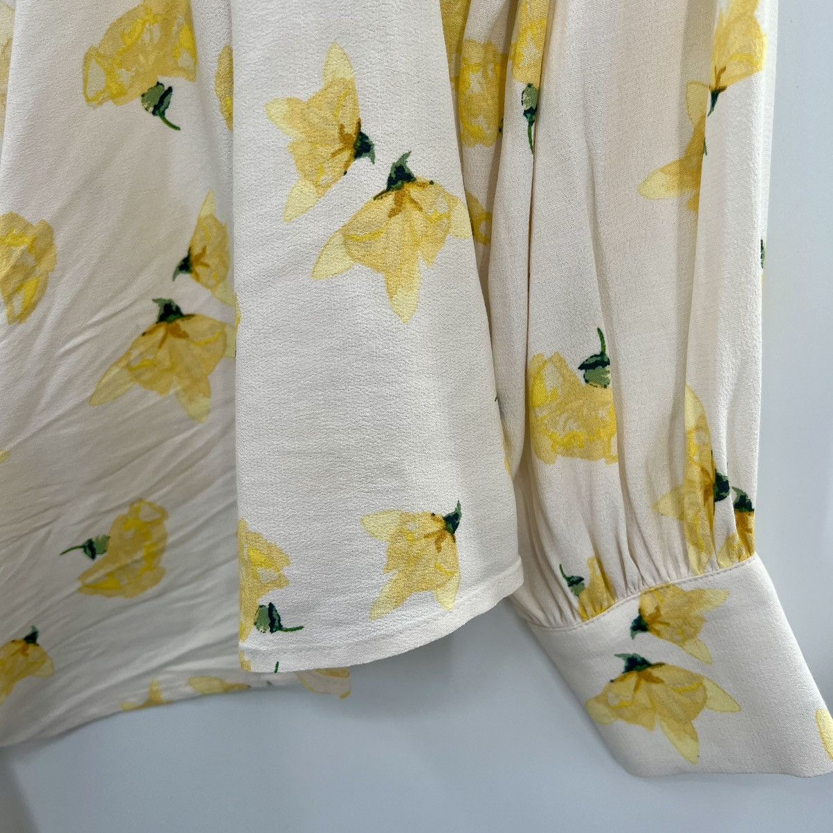 ba&sh Koxie Floral Print Wrap Kimono Lemon Crepe Blouse XS