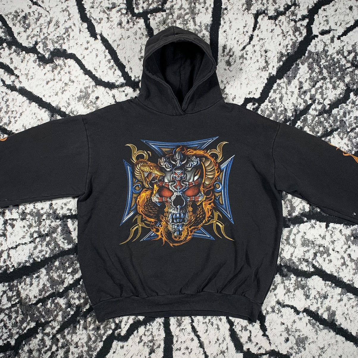 Vintage 🔥Vintage Skulls Fire Hoodie Sweatshirt Snake Rock Style🔥 Size US XL / EU 56 / 4 - 6 Thumbnail