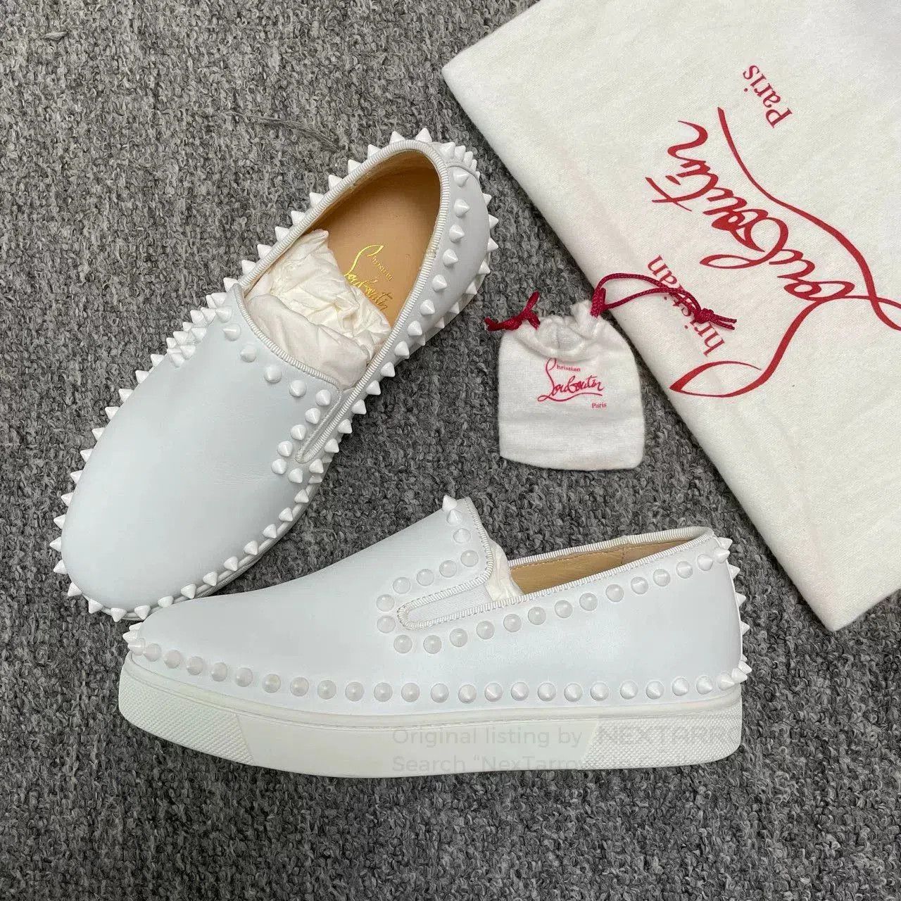 Christian Louboutin Christian Louboutin White Spiked Loafers. Size US 4.5 / IT 34.5 - 1 Thumbnail