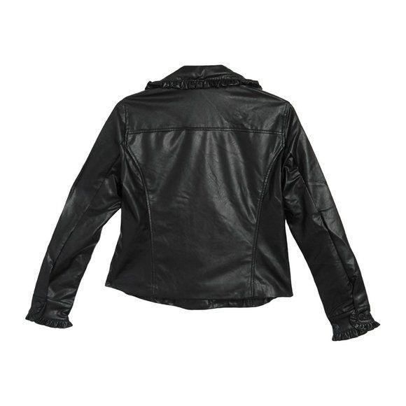 Other Catherine Malandrino Faux Leather Ruffle Trim Black Moto Jac Size XS / US 0-2 / IT 36-38 - 3 Thumbnail