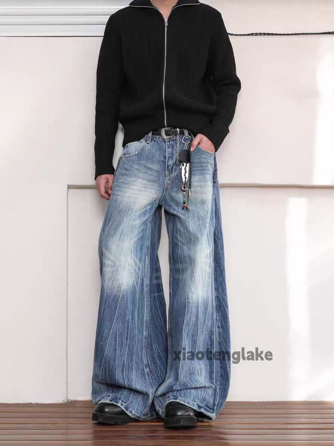 Jean × Vintage washed faded cleanfit yuppie bootcut pleated flared jeans Size US 32 / EU 48 - 1 Thumbnail