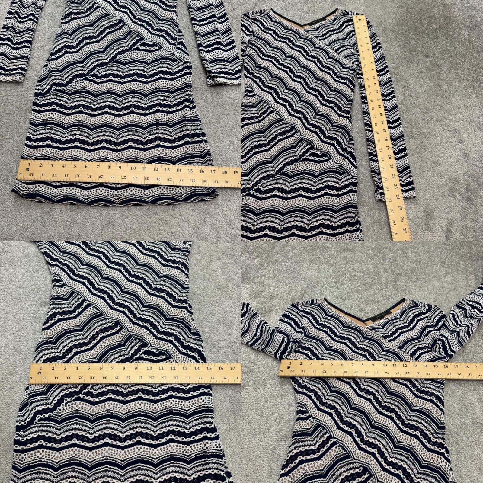 Bcbgmaxazria BCBGMAXAZRIA Melysa Wavy Lace Knit Midi Dress Womens M Navy Blue Striped Size M / US 6-8 / IT 42-44 - 9 Thumbnail