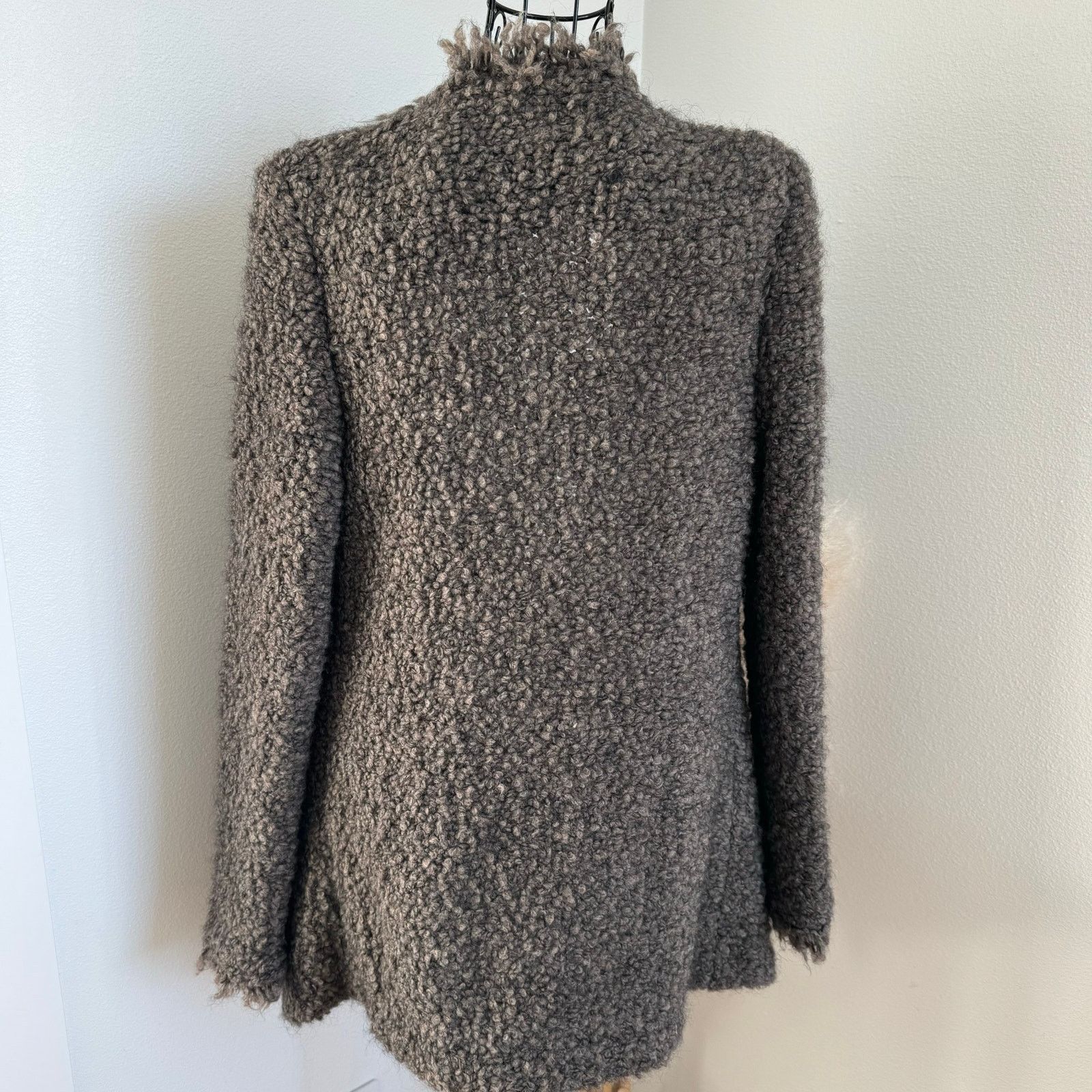 Iro IRO Campbell Fuzzy Boucle Knit Mohair Fringe Cardigan Brown Size M / US 6-8 / IT 42-44 - 3 Thumbnail