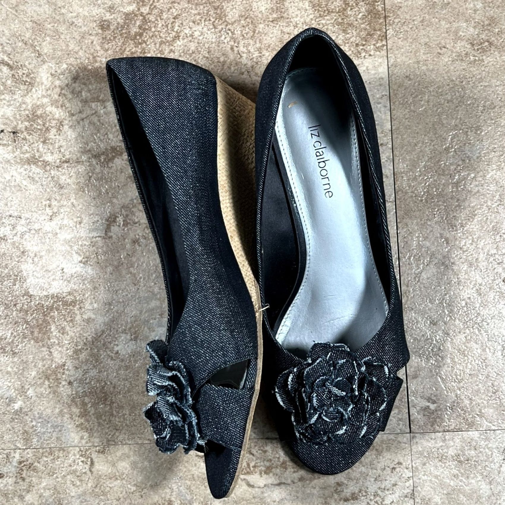 Liz Claiborne Liz Claiborne Denim Blue Wedges Flower Peep Toe Casual Heel Womens 8 Blue Flower Denim Women Heel Wedge 8 Womens Size US 8 / IT 38 - 3 Thumbnail