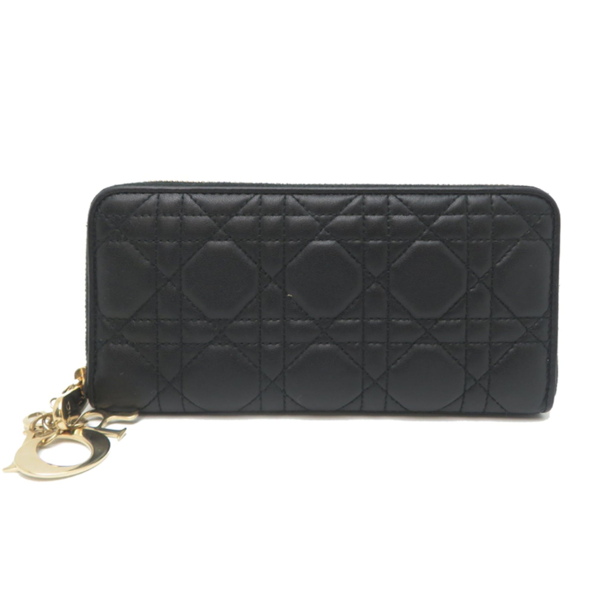Dior Christian Dior Lady Women's Long Wallet with Zip-Around Design, S0007ONMJ, Lambskin, Black Size ONE SIZE - 1 Thumbnail