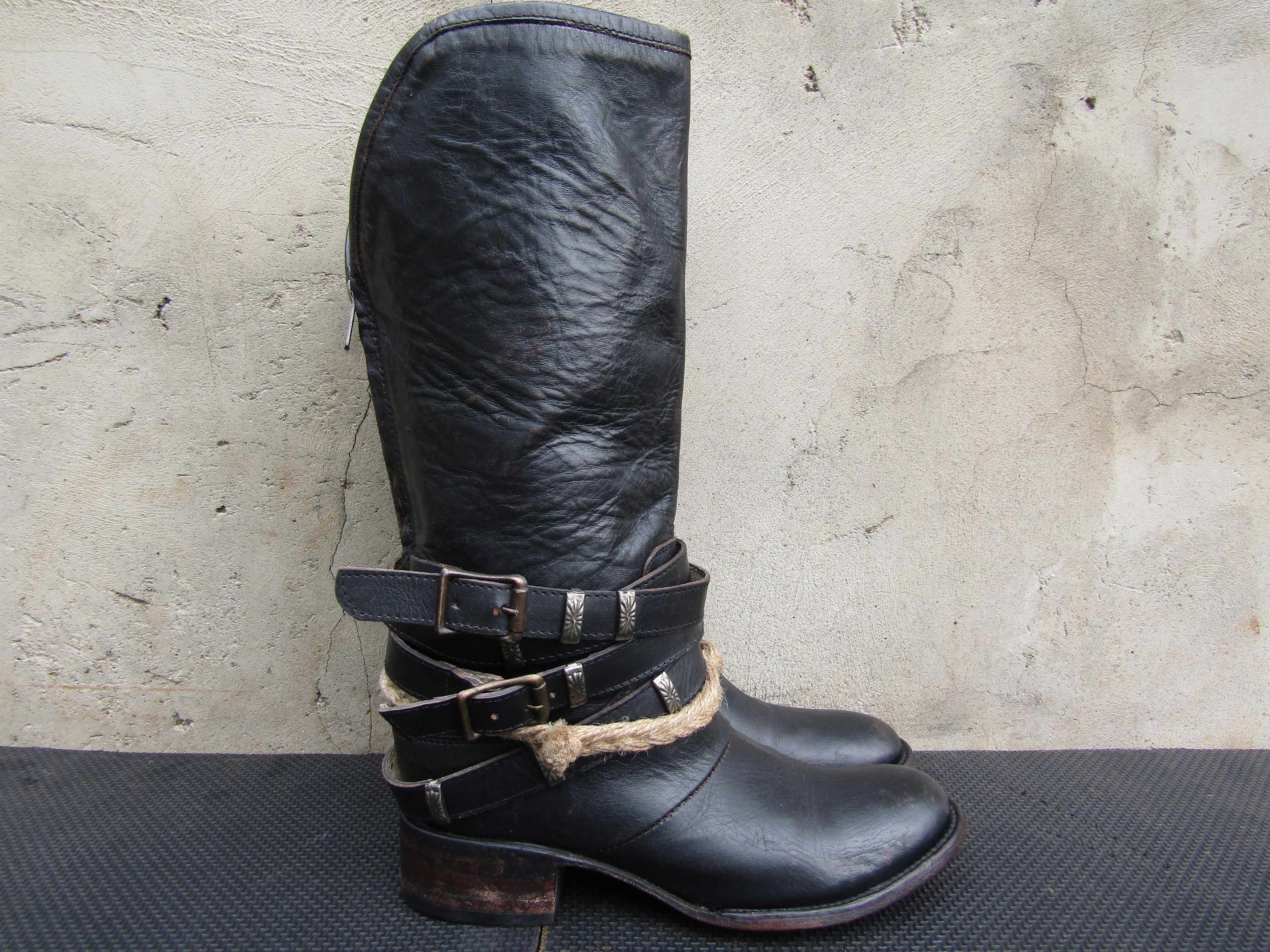 FREEBIRD Freebird By Steven Drove Distressed Black Leather Harness Size US 7 / IT 37 - 5 Thumbnail