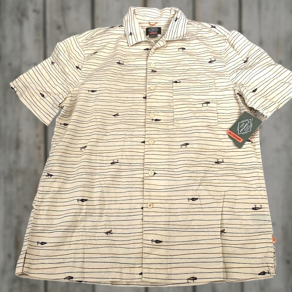 Vintage St Johns Bay Outdoor Camp Shirt Mens Medium Linen Blend Ivory Fishing Lures NEW Size US M / EU 48-50 / 2 - 1 Thumbnail