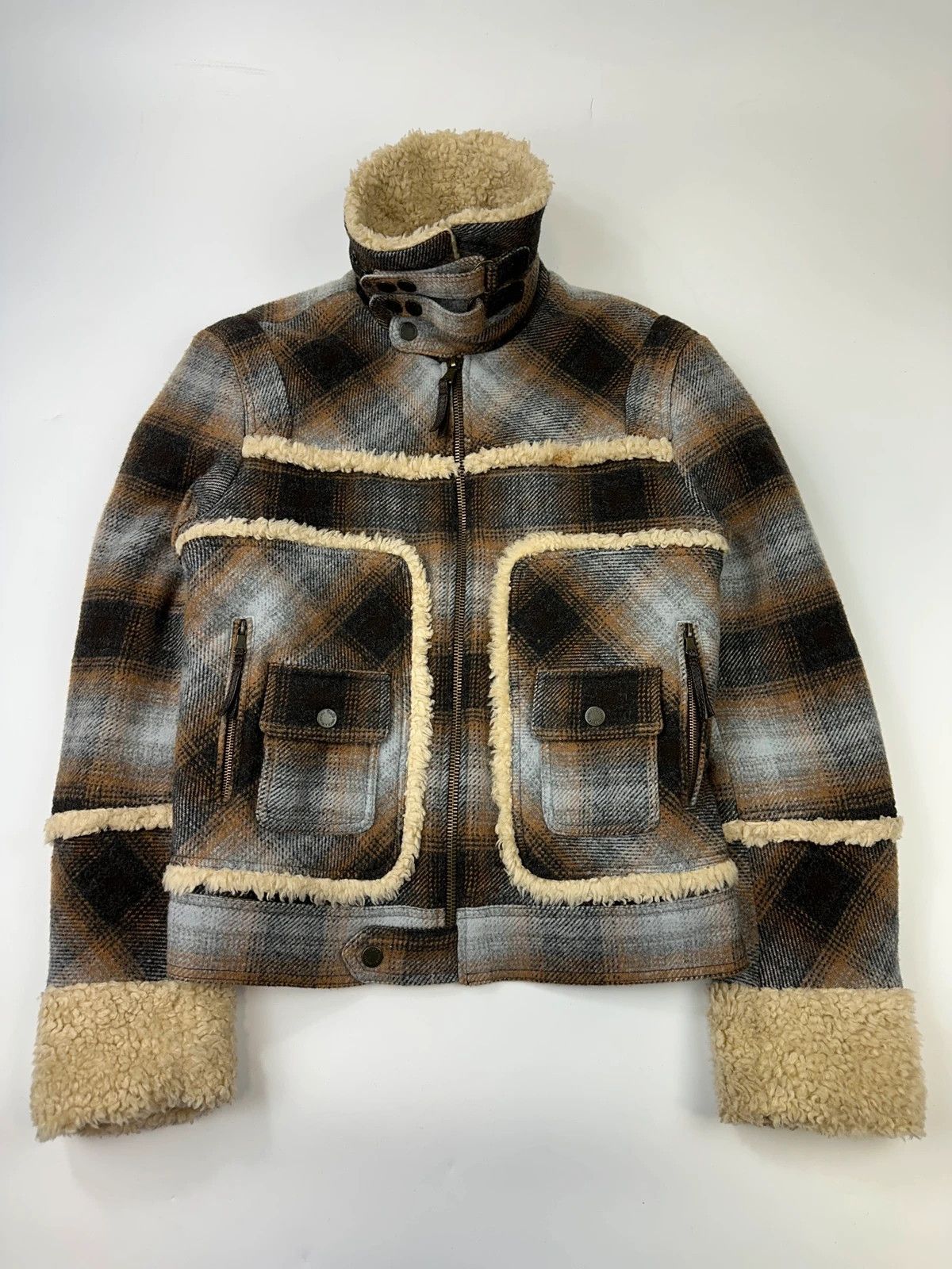 Dolce & Gabbana Dolce Gabbana Wool Brown Checkered Sherling Aviator Jacket Size US M / EU 48-50 / 2 - 1 Thumbnail