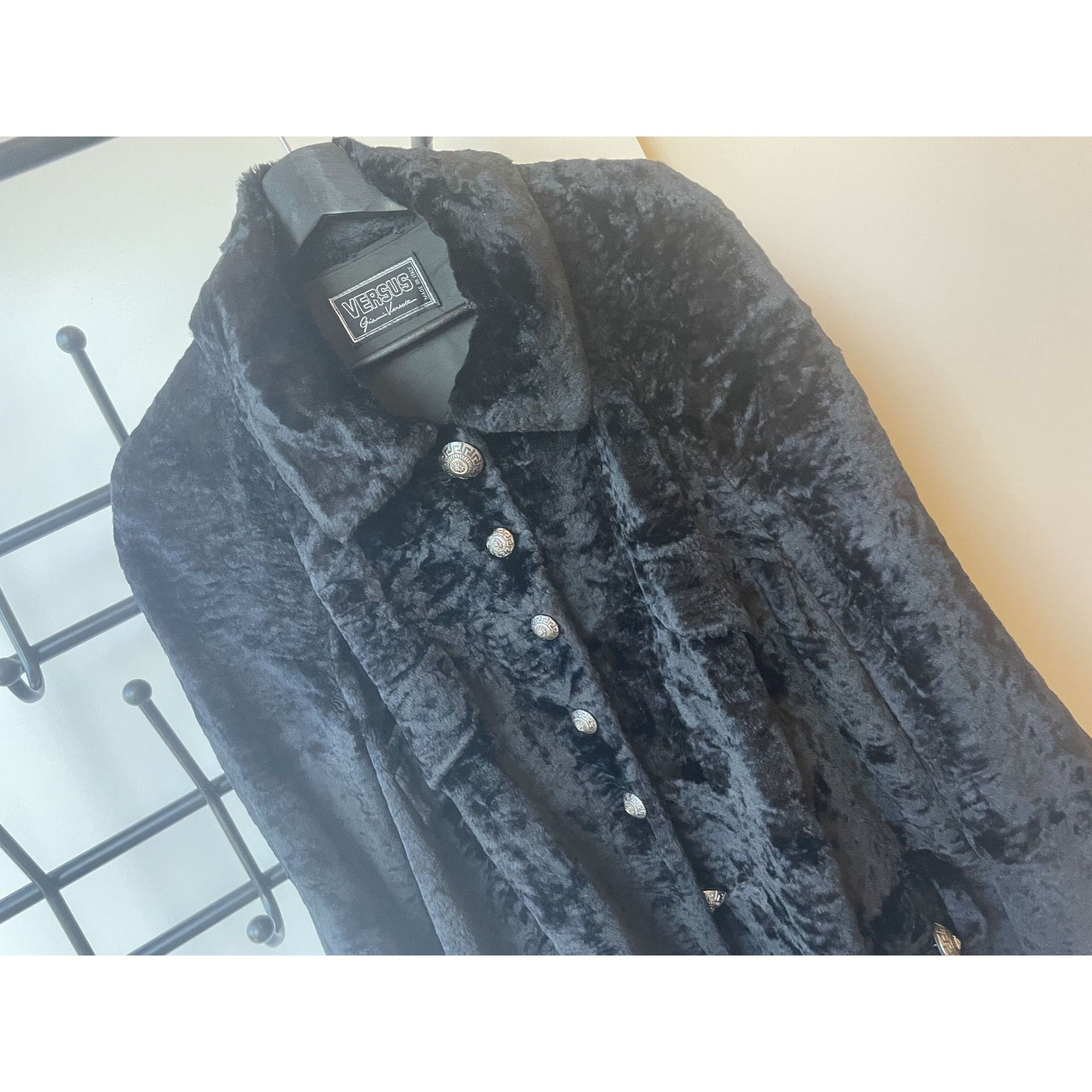 Versus Versus Black Faux Fur Coat With Silver Accents - Womens M Size S / US 4 / IT 40 - 13 Thumbnail
