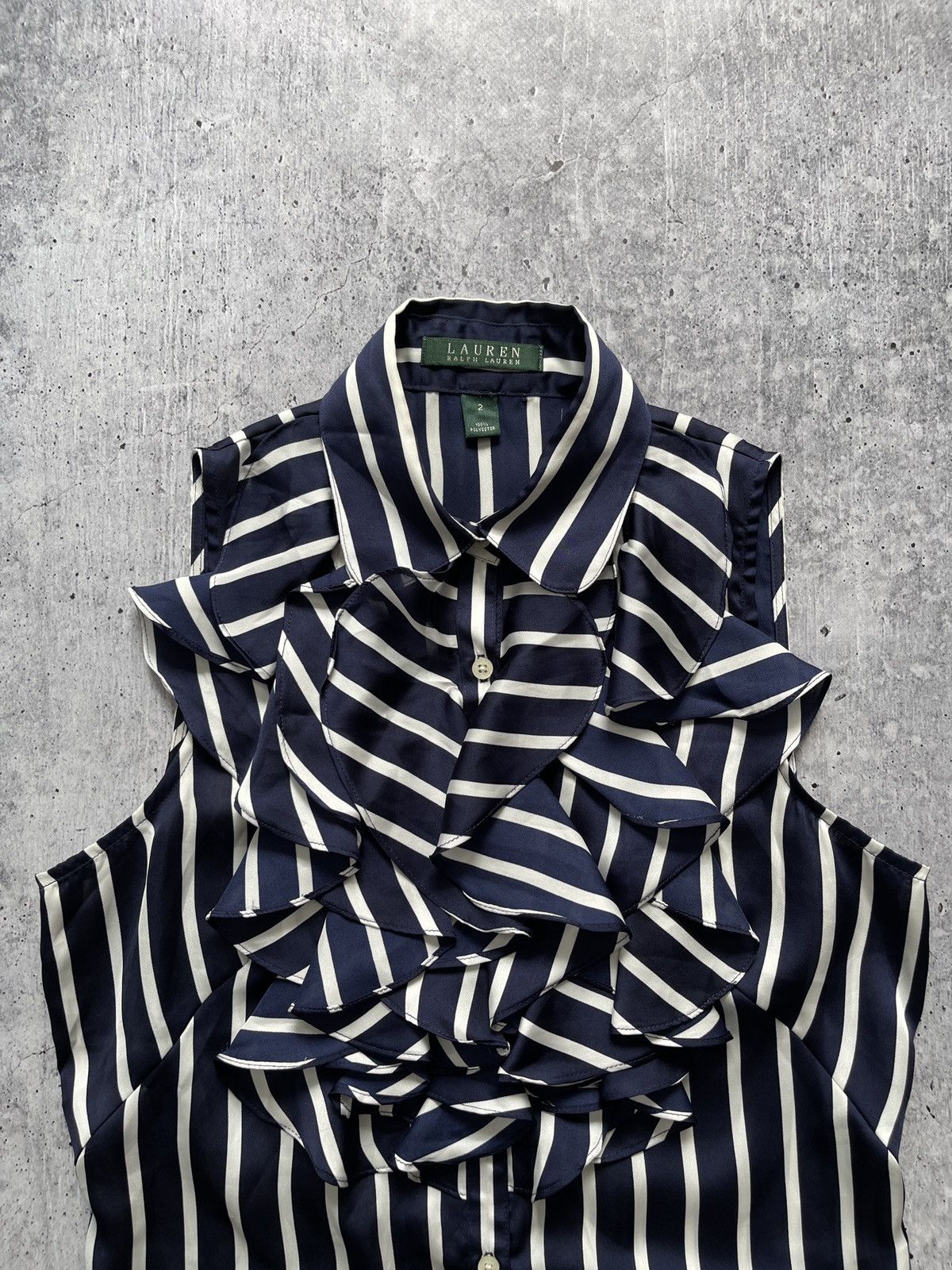 Polo Ralph Lauren Ralph Lauren Blue White Stripe Satin Blouse Top Size S(2) Size S / US 4 / IT 40 - 6 Thumbnail