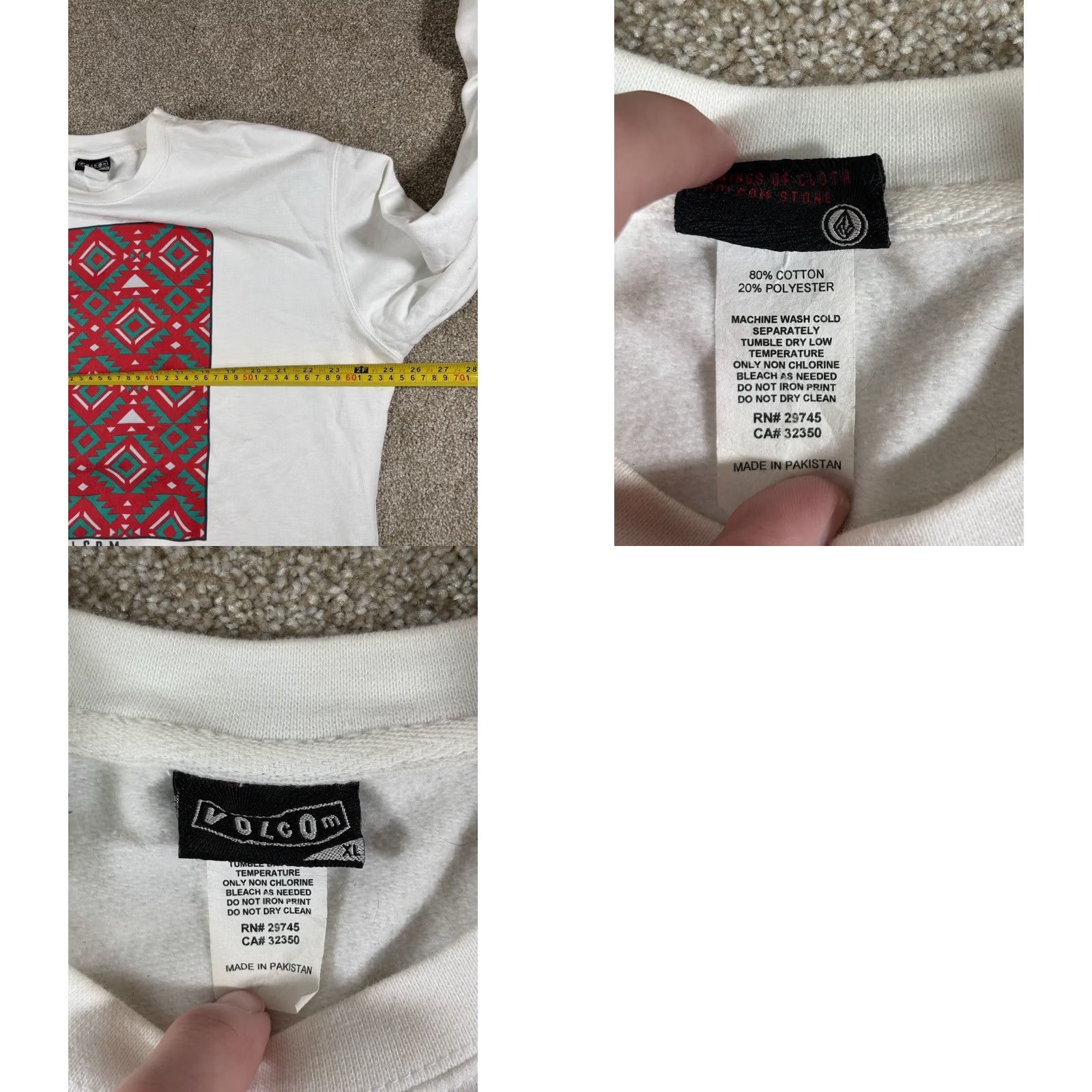 Volcom VINTAGE Volcom Sweatshirt Mens L Crew Neck Logo Graphic 90s Aztec USA Surf Skate Pullover White Size US L / EU 52-54 / 3 - 8 Thumbnail