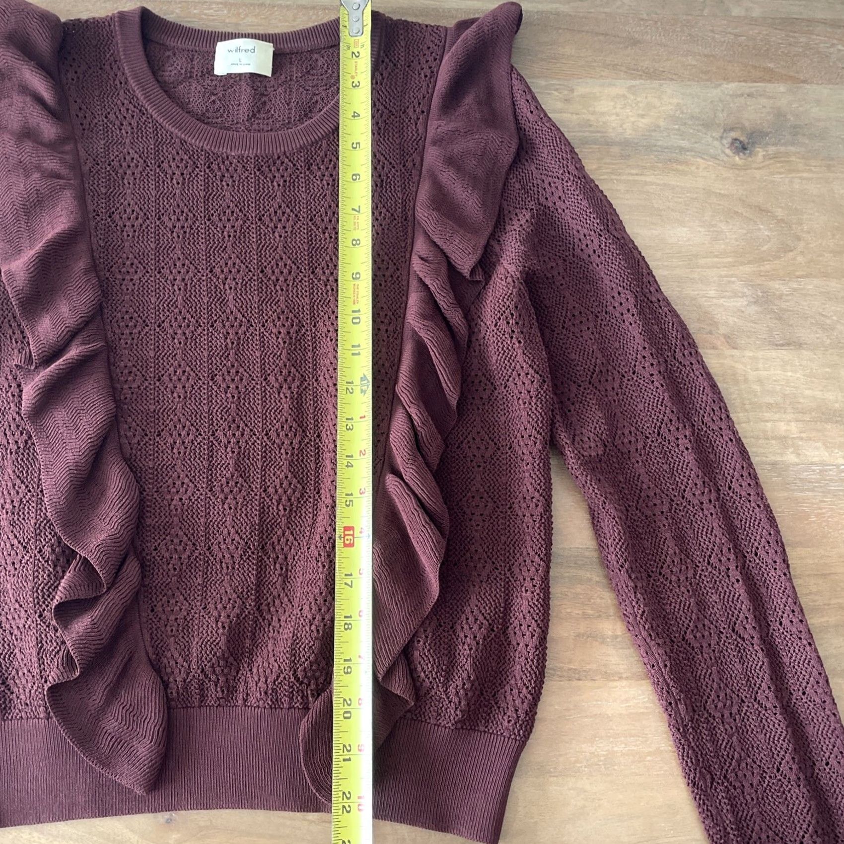 Vintage Wilfred Bernelle Sweater Womens Large Maroon Ruffle Open Knit Sweatshirt Knit Pullover Size L / US 10 / IT 46 - 6 Thumbnail