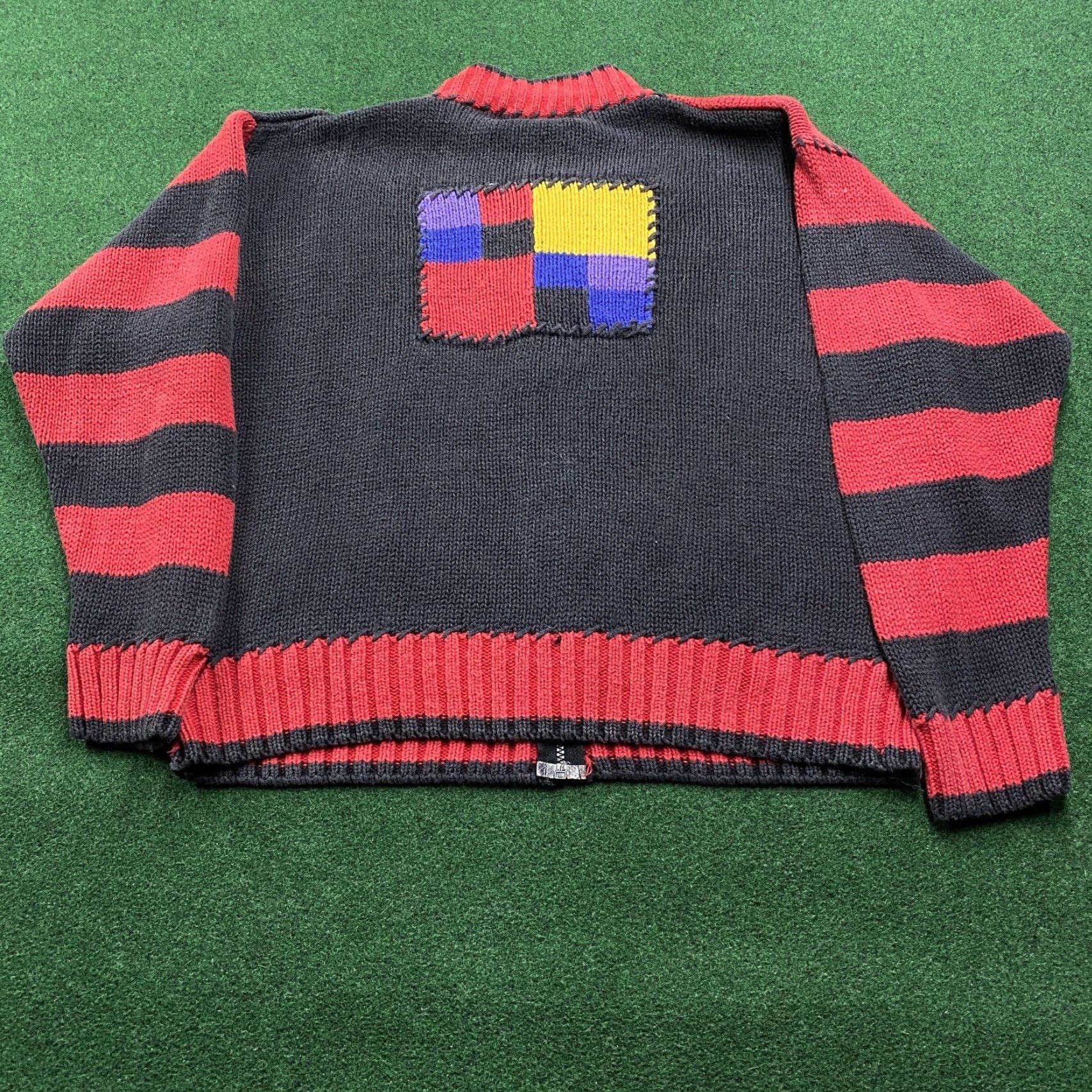Vintage VINTAGE Striped Knit Sweatshirt Mens L Red Y2K Heavy Full Zip Sweater Cage? Size US L / EU 52-54 / 3 - 4 Thumbnail