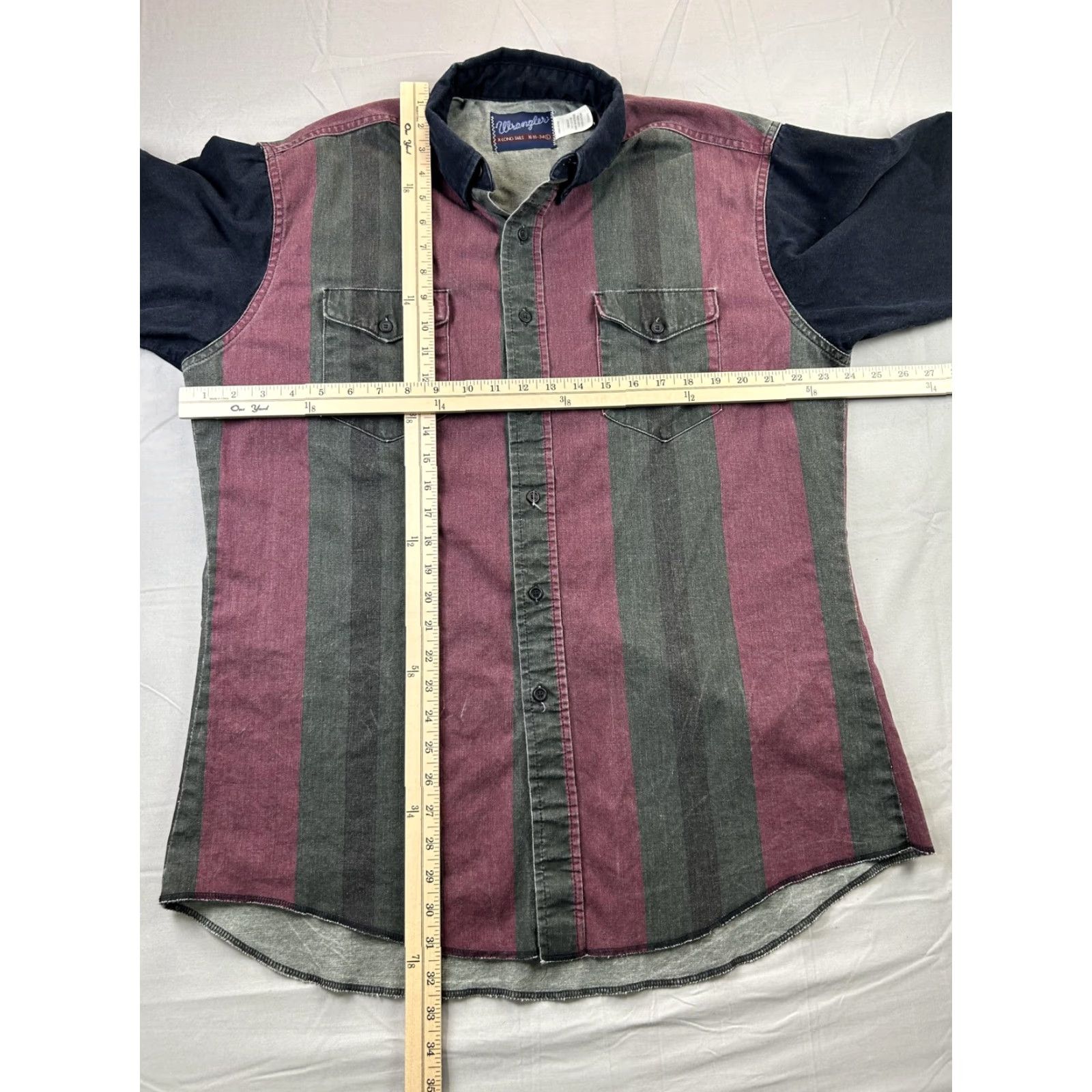 Wrangler VINTAGE Wrangler Shirt Mens Large Stripe Denim Button Long Sleeve USA Elbow Size US L / EU 52-54 / 3 - 5 Thumbnail