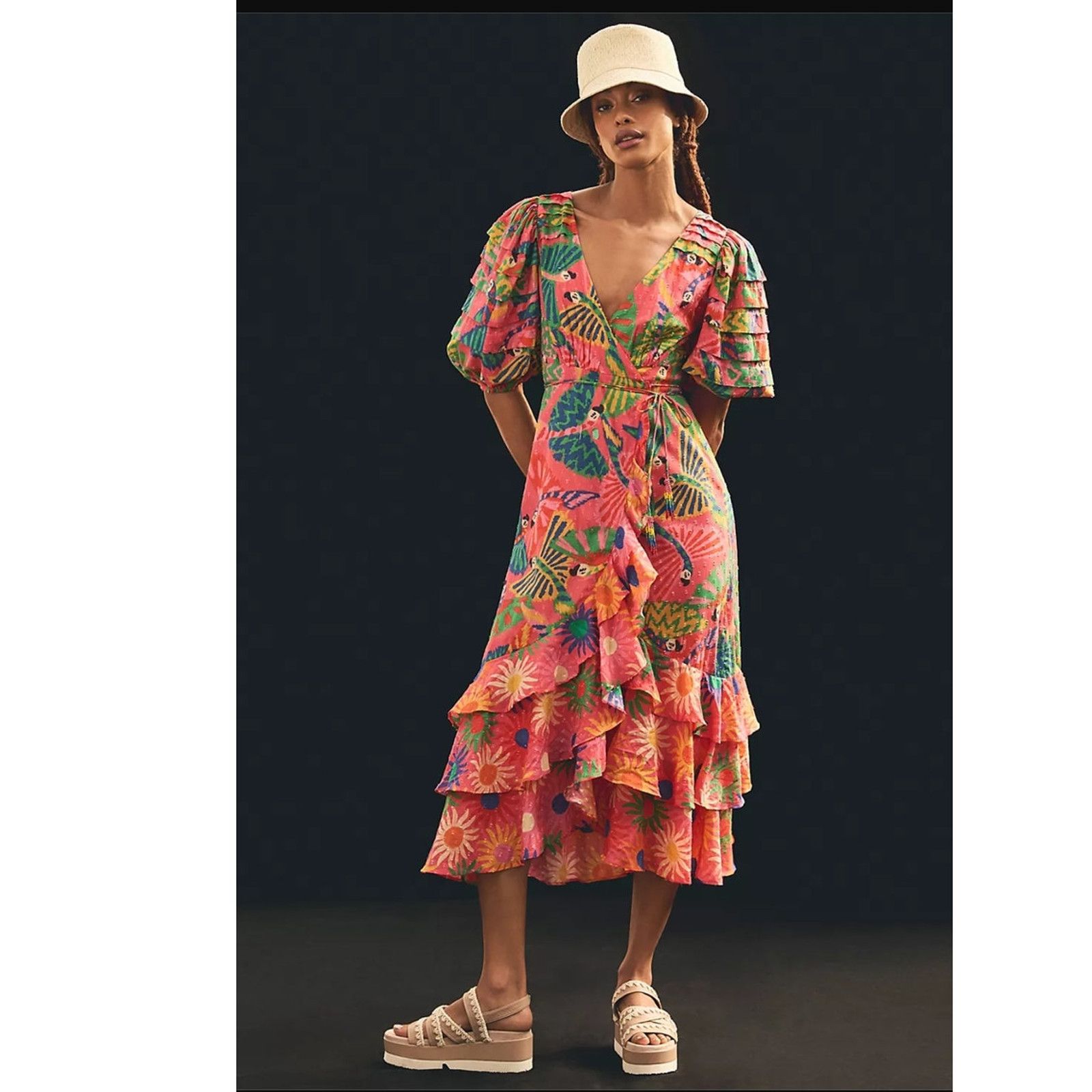 Anthropologie NWT Anthropologie Farm Rio Macaw Ruffled Wrap Dress $250 M Size M / US 6-8 / IT 42-44 - 2 Thumbnail