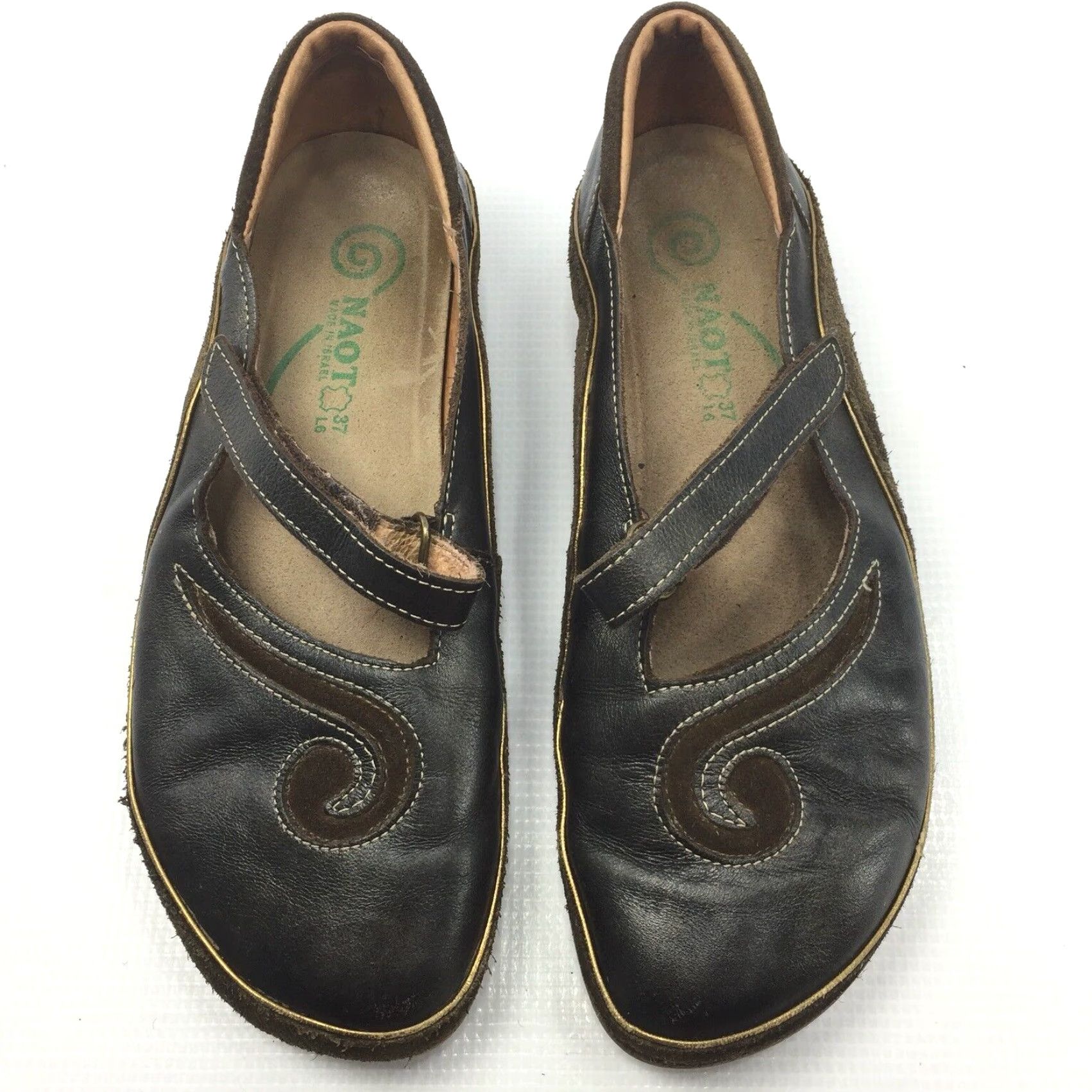 Vintage NAOT Matai Women's Sandals 6 / 37 Brown Gold Mary Jane Leather Flat Size US 6 / IT 36 - 3 Thumbnail