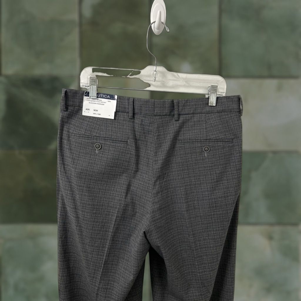 Nautica Nautica Dress Pants Mens 34x32 Black Grey NWT Slim Fit Trousers Straight Leg Size US 34 / EU 50 - 1 Thumbnail
