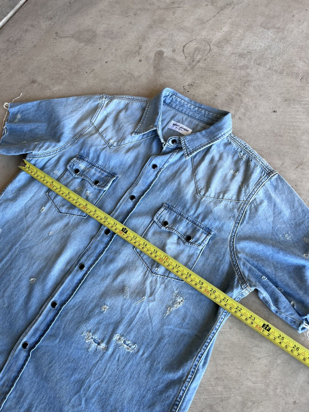 Saint Laurent Paris DISTRESSED DENIM WESTERN COWBOY SHIRT SNAP BUTTON L Size US L / EU 52-54 / 3 - 6 Thumbnail