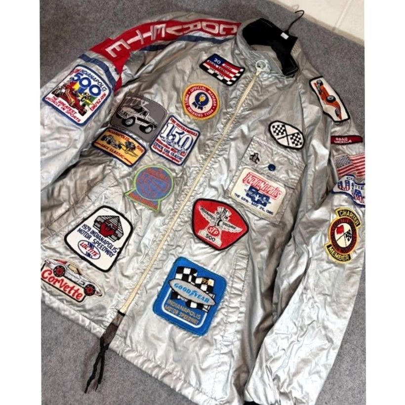 NASCAR VTG NASCAR Patchwork Racing Jacket Mens L Silver Satin Goodyear Indy Motorsports Bomber Jacket Mens X-Large? Size US L / EU 52-54 / 3 - 4 Thumbnail